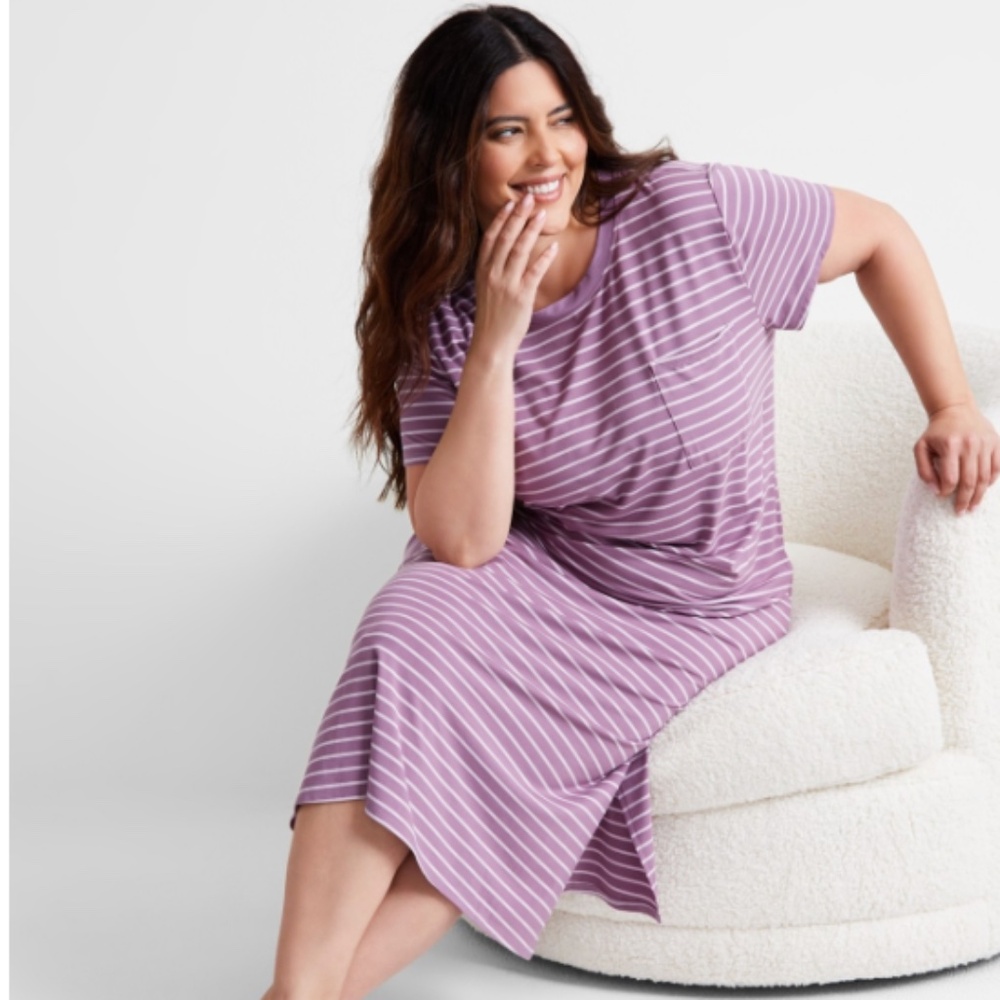 State of Day Macy's Purple White Striped T-Shirt Sleep Gown Nightdress Size XS